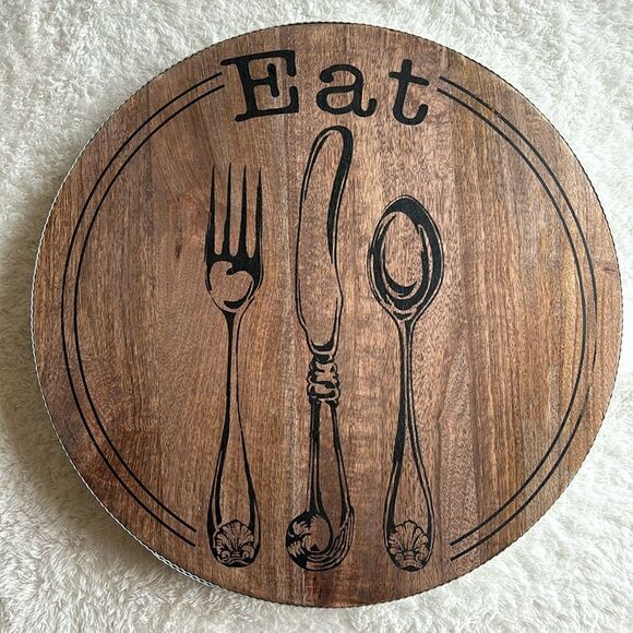 Pier 1 Eat wood & iron 16” Lazy Susan spinning tray entertaining centerpiece - Picture 1 of 8